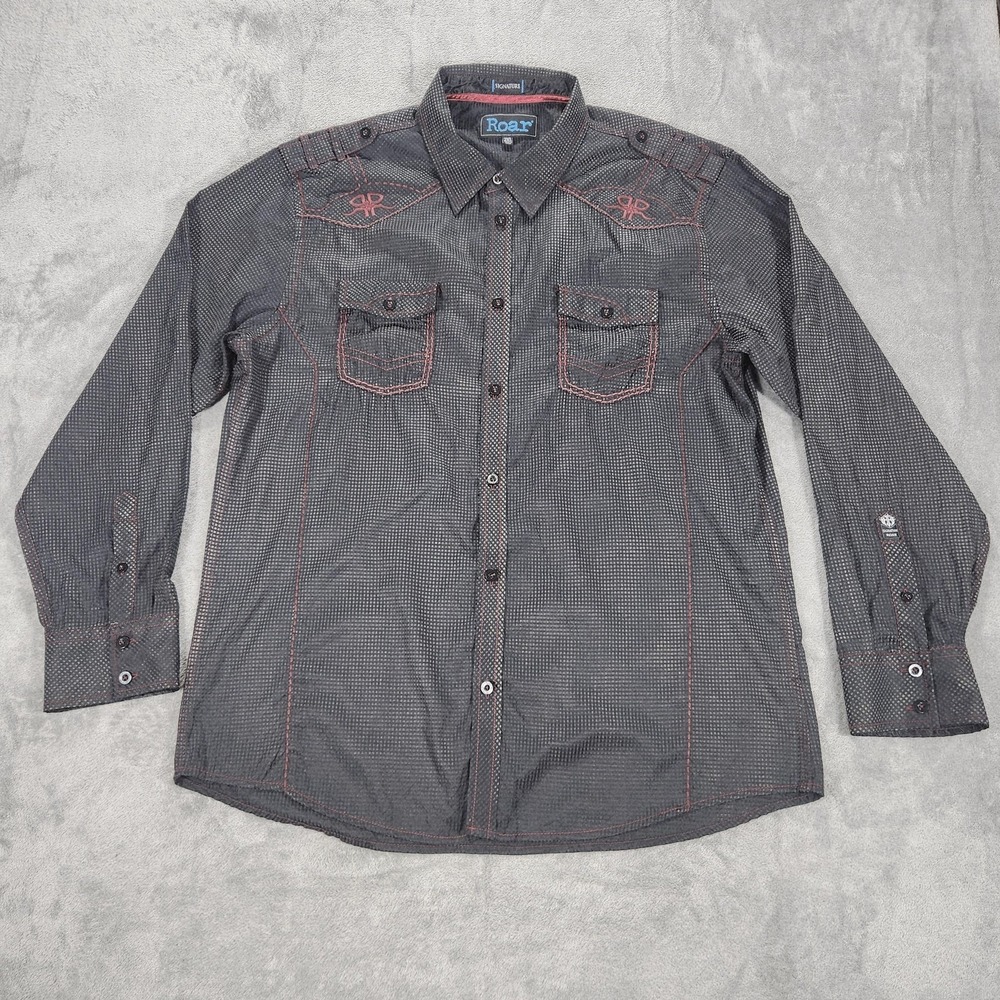 Roar Fathoms II Shirt Mens 2XL Gray Western‎ Embroidered Long Sleeve Button Up